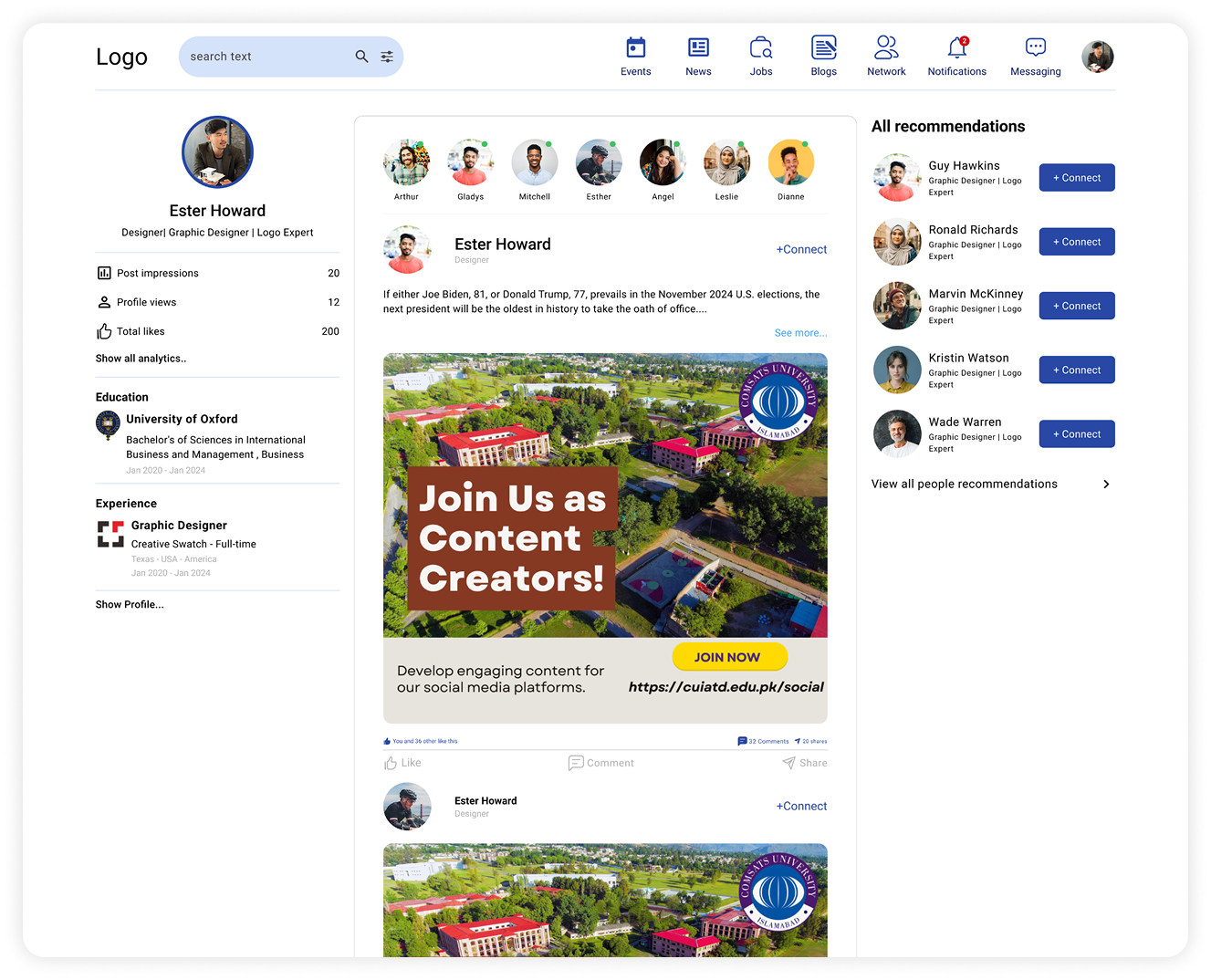 Home &amp; Feed Desktop Interface