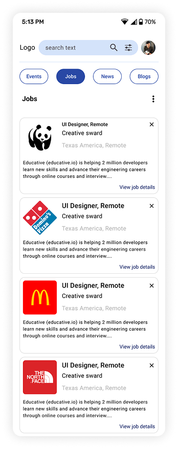 All Jobs Mobile Interface