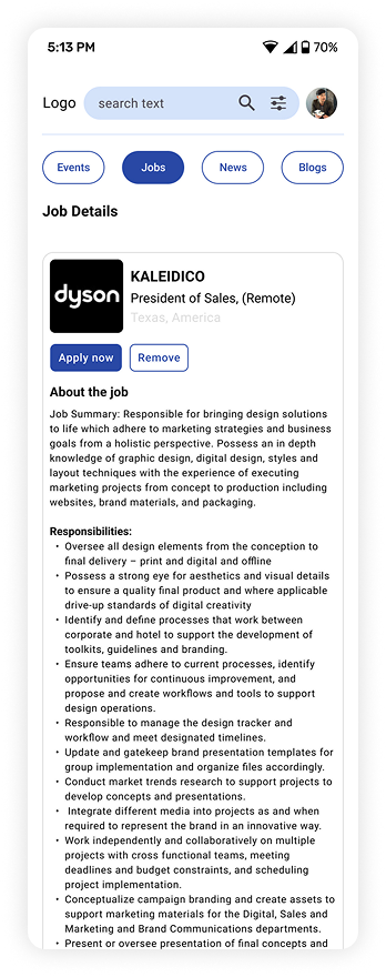 Job Details Mobile Interface