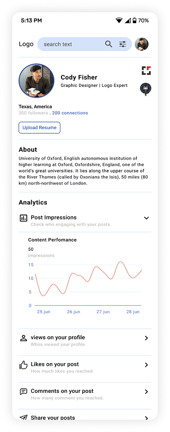 Alumni &amp; Student Profile Mobile Interface